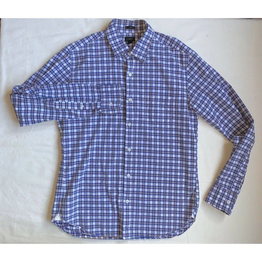 J.Crew Men's M Slim-Fit‎ Blue,Yellow & White Plaid LS BF 100% Cotton Shirt